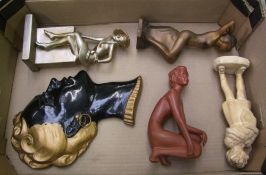 A collection of Art Deco style lady figures: wall plaque etc (1 tray).