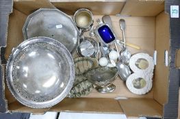 A collection of silver plated items including: cutlery, toast racks, tankards etc