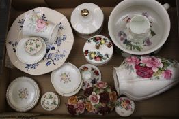 A mixed collection of ceramic items: Wedgwood items noted, trinket boxes, vase etc (1 tray).