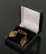 9ct pair of gold filigree leaf earrings: QVC brand new and boxed, 2g.