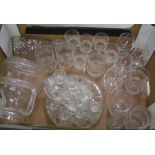 A collection of glassware: shot glasses, decanter etc (1 tray).