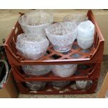 A large quantity of cut and pressed glass fruit bowls: together with punch bowl etc (3 trays).