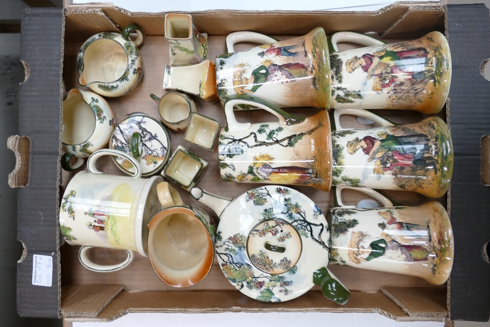 A collection of Royal Doulton series ware: The Gleaners comprising tankards, miniature items, teapot