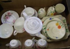 A mixed collection of items: tea ware, Crown Ducal trio's, cake plate, Duchess items etc (1 tray).