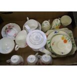 A mixed collection of items: tea ware, Crown Ducal trio's, cake plate, Duchess items etc (1 tray).