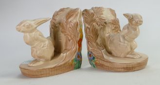 Beswick Ware pair of floral rabbit bookends: 455