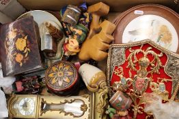 A mixed collection of items: thimbles, Matchbox cars, lacquered wooden box, ladies Lorus watch