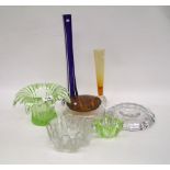 A collection of art glass: vases, lidded pot etc (7).