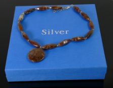 Sterling silver polished stone necklace: QVC brand new and boxed.