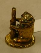 19th Century Brass Bear Baiting vesta match holder: height 7cm