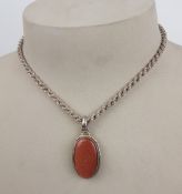 ladies Silver stone pendant & 16" necklace, 19g: