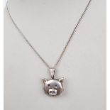 Silver 18? necklace with pigs head locket, 9.19g: