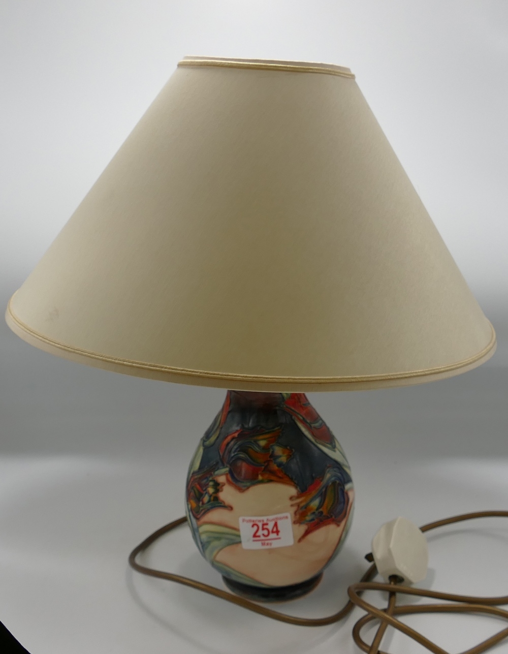 Moorcroft Red Tulip Lamp Base & Shade: silver line seconds, total height 41cm
