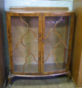 1940's astragal glazed china cabinet: raised on cabriole legs. 90cm wide x 35cm deep x 117cm high.