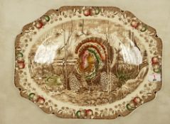 Very Large Johnson Bros Meat Plate: with turkey decoration, length at largest 51cm