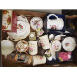 A mixed collection of items to include: Royal Albert Old Country Rose Boxed lidded pot, Modern