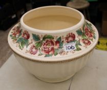 Large cream glazed planter with floral decoration: 34cm in diameter.