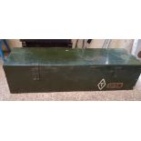 A large metal twin handled gun/ammunition trunk/case: 124cm x 39cm x 31cm.