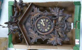 Early 20th Century Black Forest Carved Cuckoo Clock: damage noted to antlers (peaces present), no