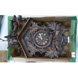 Early 20th Century Black Forest Carved Cuckoo Clock: damage noted to antlers (peaces present), no