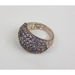 Silver Ladies purple stone cluster ring, size R, 6.3g: