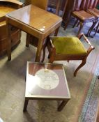 Square side table: together with a piano stool and a brass trimmed occasional table with globe