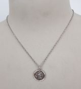 Silver round pendant & 18.5 necklace, 5.7g: