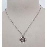 Silver round pendant & 18.5 necklace, 5.7g: