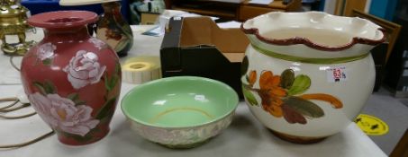 Two Large Floral decorated vases: together with George Howson 19th Century Shallow Bowl(3)