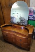 Art Deco Walnut Dressing Table/Chest: with single pane vanity mirror, 117cm in width.