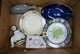 A mixed collection of items to include: Royal Doulton Valery Teapot, Crown Devon Tray, Wedgwood