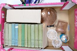 A collection of Dornford Yates Vintage Hardback Books: together with copper items , glass ware etc