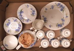 Adderly Cornflower patterned Floral Teaware including: 5 saucers, 6 cups, teapot, cream & sugar, 6