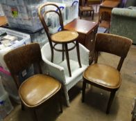 Pair of early 20th century kitchen chairs: together with a Lloyd Loom style tub chair and a bentwood