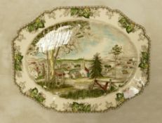 Very Large Johnson Bros Meat Plate: with Christmas Scene decoration, length at largest 51cm