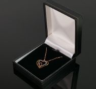 9ct White & yellow heart pendant & 17inch necklace : QVC brand new & boxed, 2g.