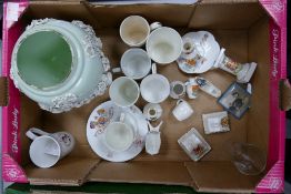 A mixed collection of items to include: Arcadian & similar crested ware, commemorative mugs, damaged