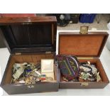 A vintage vinyl covered jewellery box with contents: to include bracelets, brooches together with an