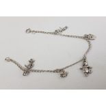 Silver charm bracelet, 6.8g: