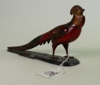 Cold painted bronze pheasant table lighter: Measuring 21 cm long appx., striker missing, and minor
