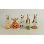 Five Royal Doulton Bunnykins figures: Includes DB137 60th Anniversary, DB132 Halloween, DB270 Wee