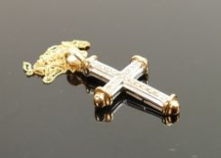 9ct white & yellow gold cross & necklace, 4g: