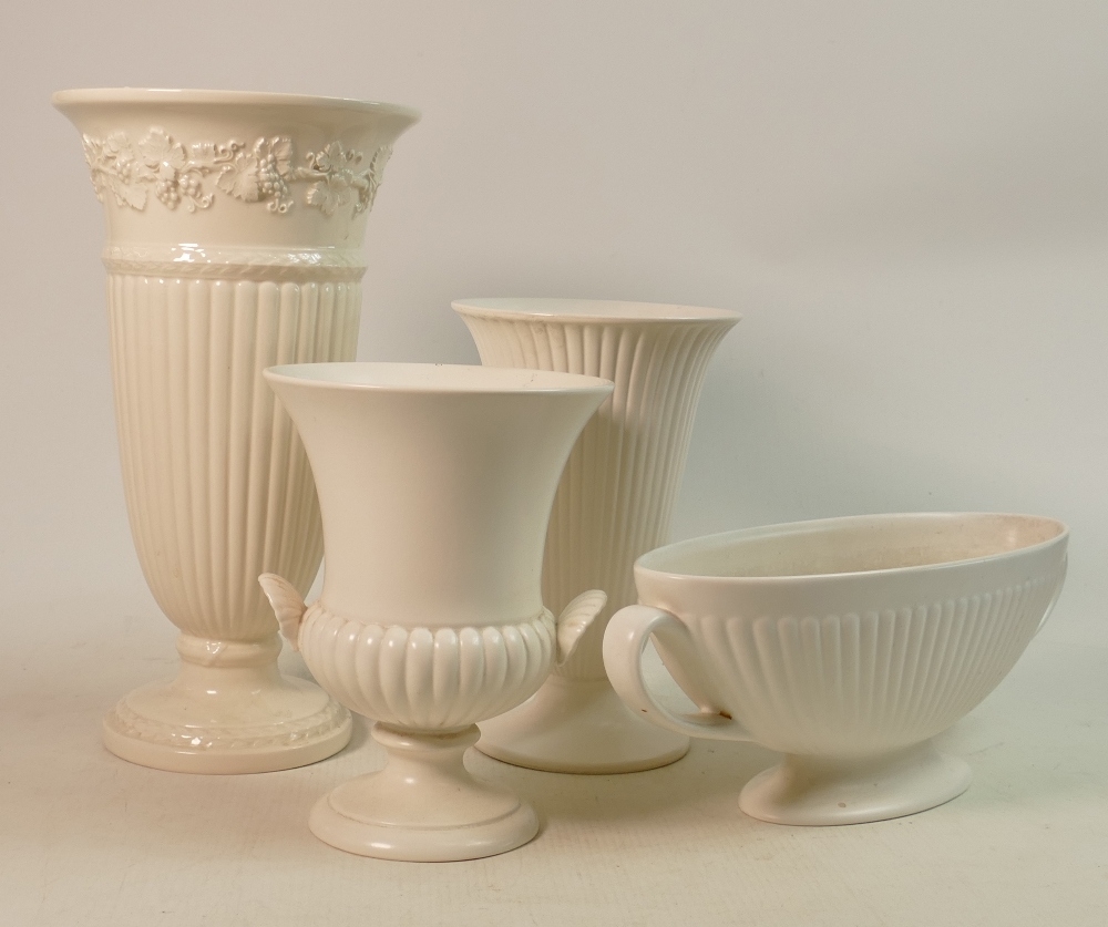 A collection of Wedgwood Cream Ware including: Vases, Handled urn handled flower bowl etc, height of