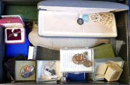 Steel document box full of mainly costume jewellery: Some silver oddments were noted, including