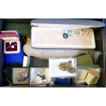 Steel document box full of mainly costume jewellery: Some silver oddments were noted, including