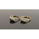 Two x 18ct gold and platinum set 3 stone diamond rings: Gross weight 4.7g, both about ring size M (