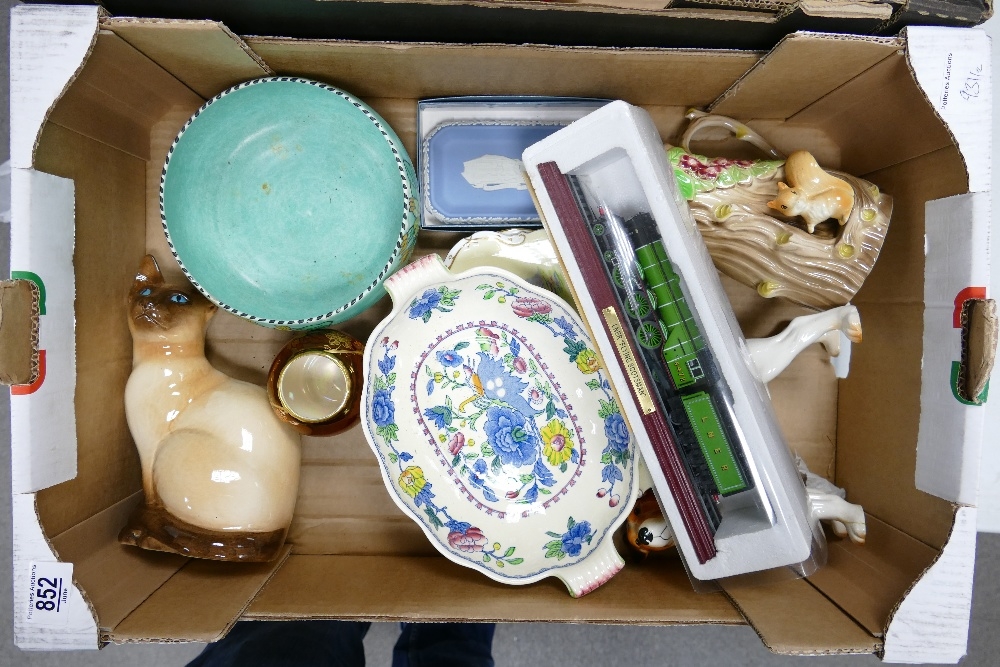 A mixed collection of items to include: Melba ware animals, Wedgwood pin tray, damaged Charlotte