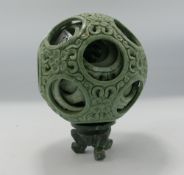 Oriental soft stone puzzle ball: and stand height 17cm
