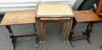 Two Small Oak Occasional Tables: together with glass top nest of tables(3)