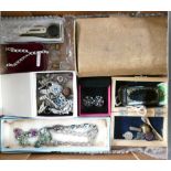 Job lot collection of jewellery and items: Includes Silver coloured metal necklace, watch chain /